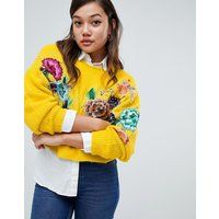 ASOS DESIGN Jumper With Floral Embroidery And Embellishment - Yellow | ASOS CH