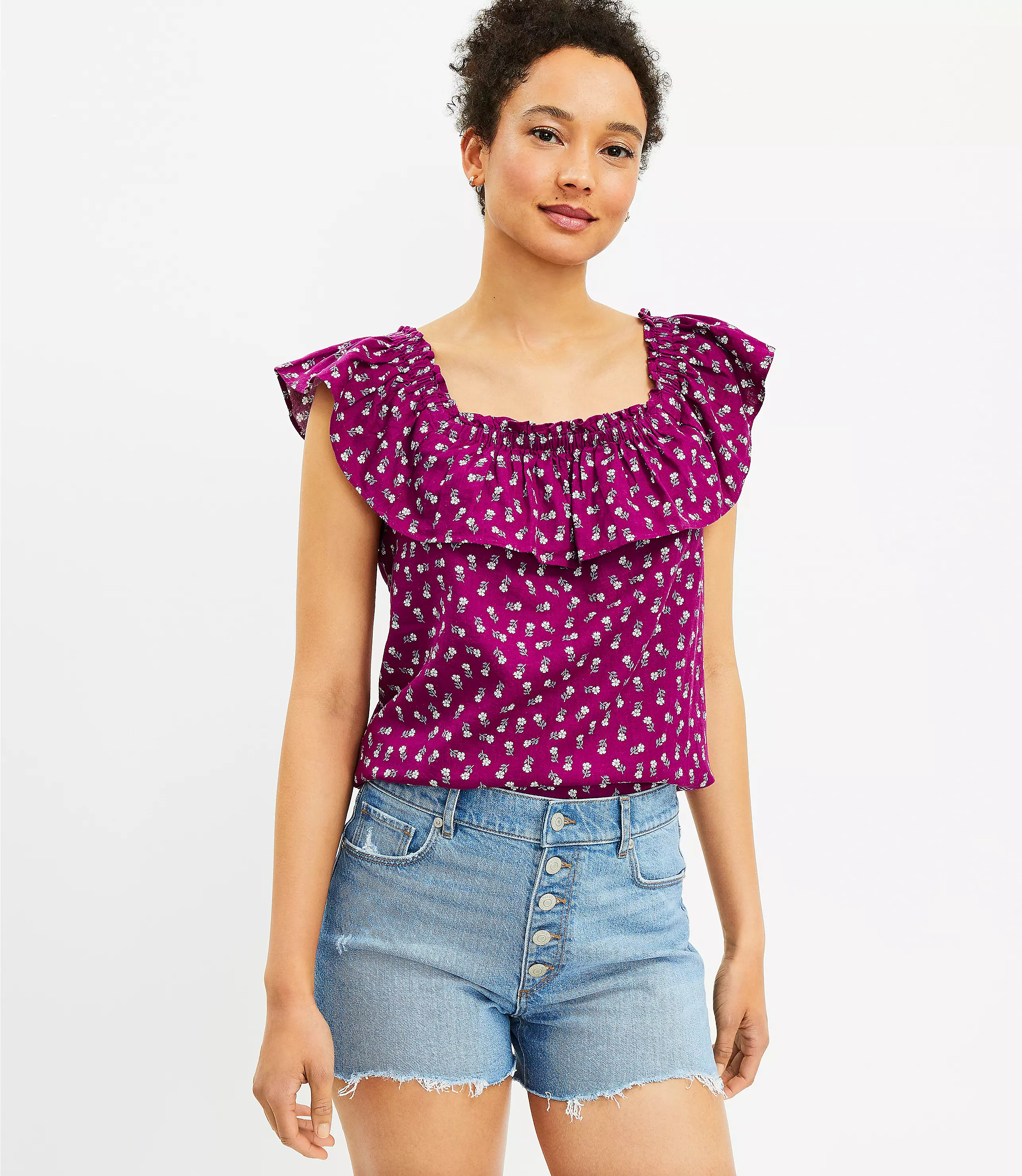 Floral Flutter Square Neck Shell | LOFT