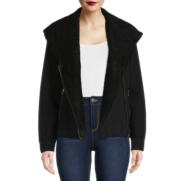 Time and Tru Women's Denim Faux Sherpa Jacket | Walmart (US)