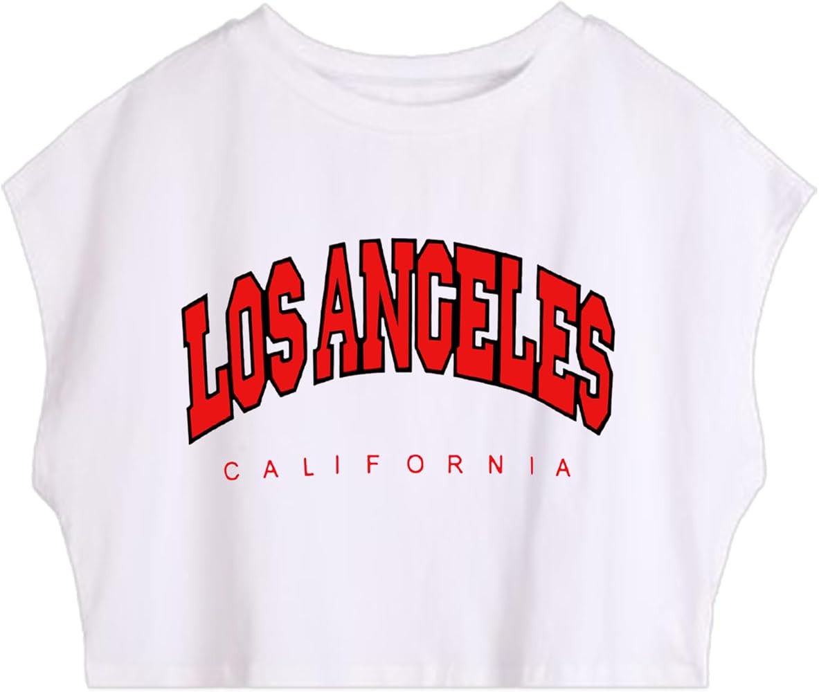 Hilinker Women's Graphic Cap Sleeve Crop Tops Summer Casual Crew Neck T Shirts Loose Fit Basic Te... | Amazon (US)