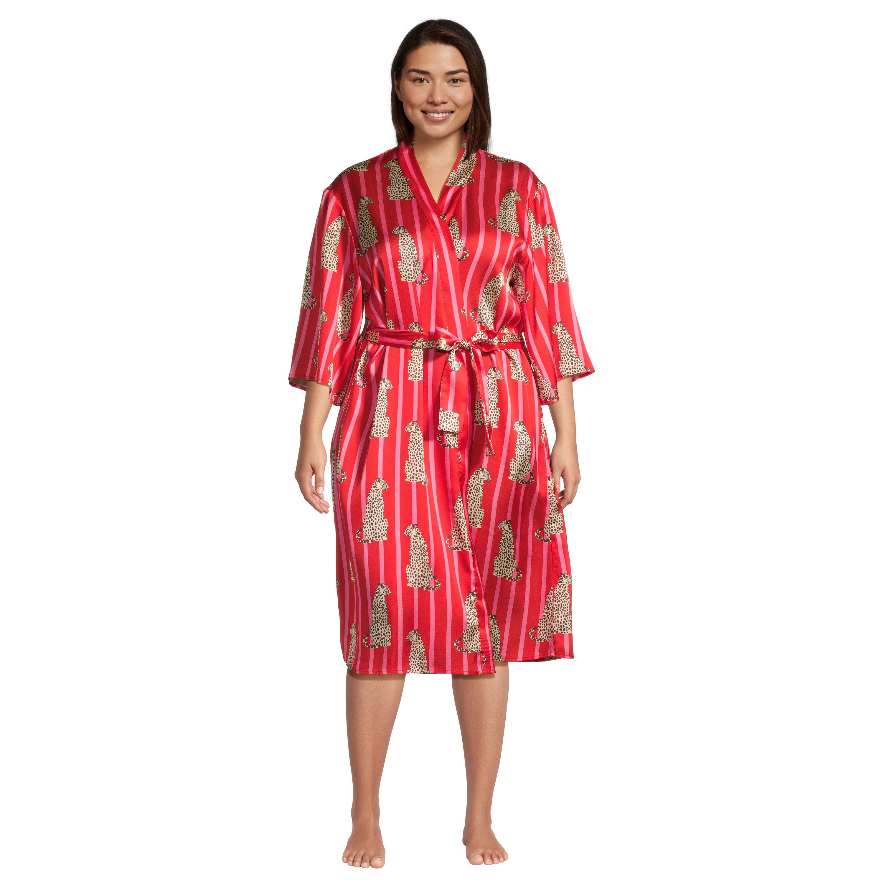 Red and Pink Satin Stripe Cheetah Robe | World Market