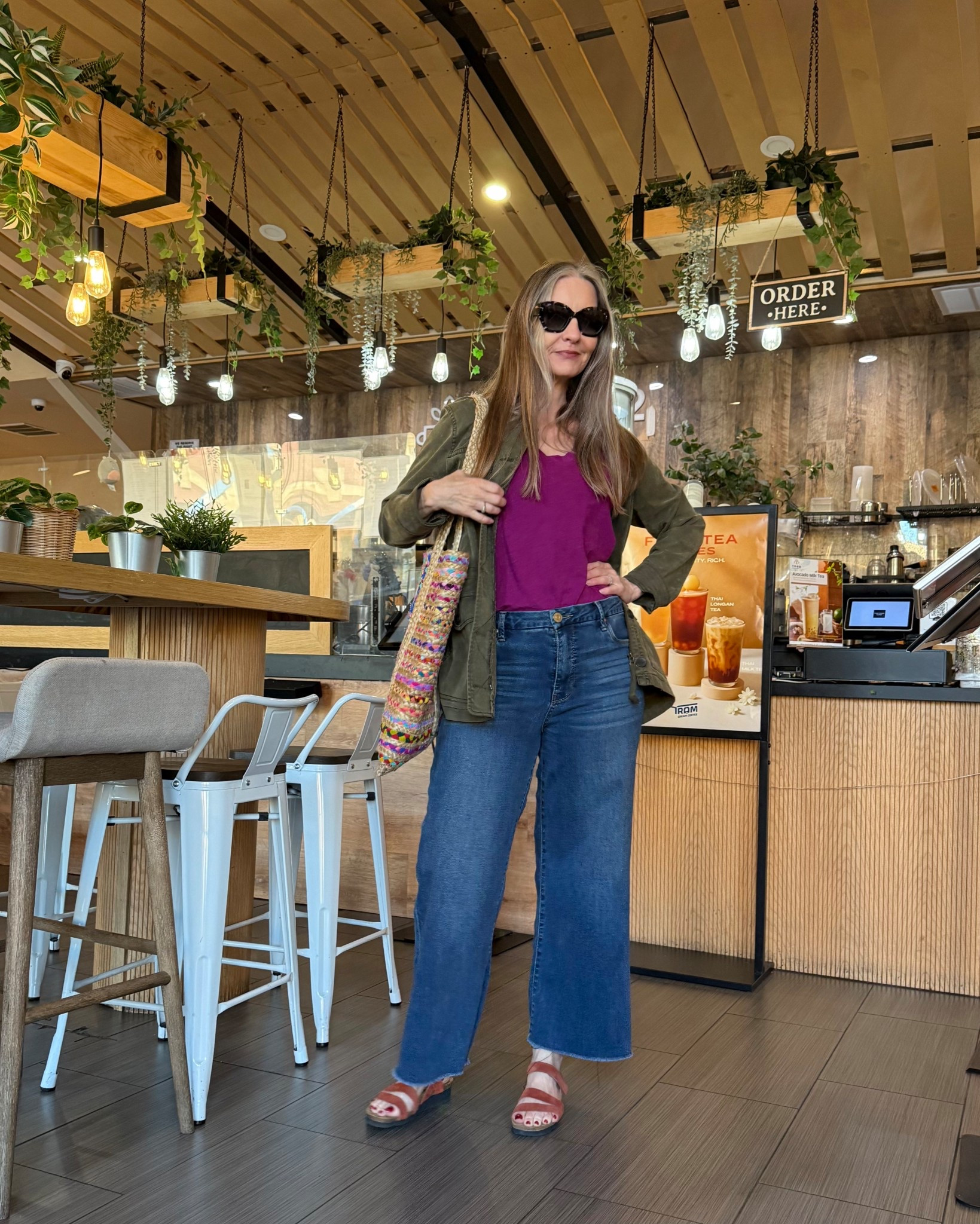 Spring summer causal. #comfortablesandals #utilityjacket #widelegjeans #colorfultote

#LTKMidsize #LTKOver40 #LTKSeasonal