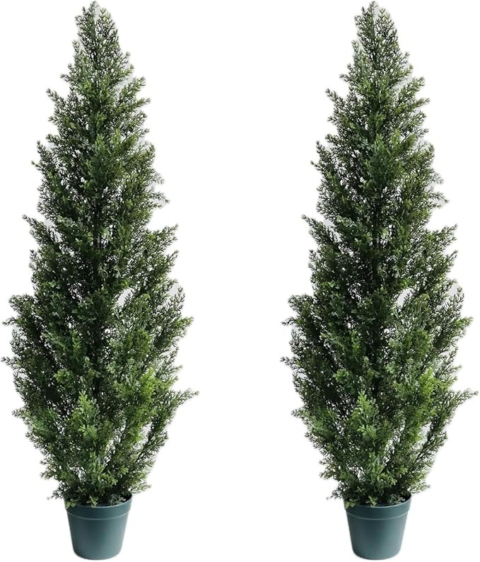 COMUSTER 4FT Artificial Cedar Topiary Trees for Outdoors Potted Fake Cypress Trees Faux Evergreen... | Amazon (US)