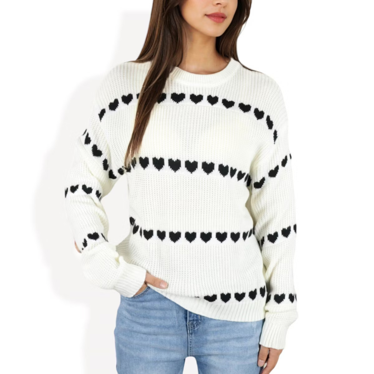 Anna-Kaci Women's Long Sleeve Knit Sweater with Heart Pattern and Crew Neck | Target