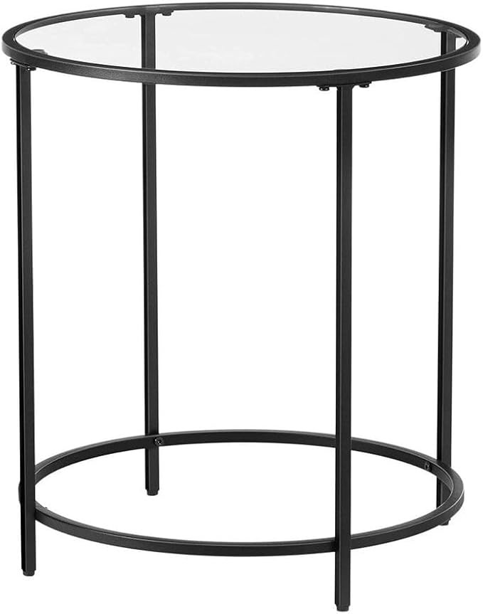 VASAGLE Round Side Table, Glass End Table with Metal Frame, Black Coffee Table with Modern Style,... | Amazon (US)