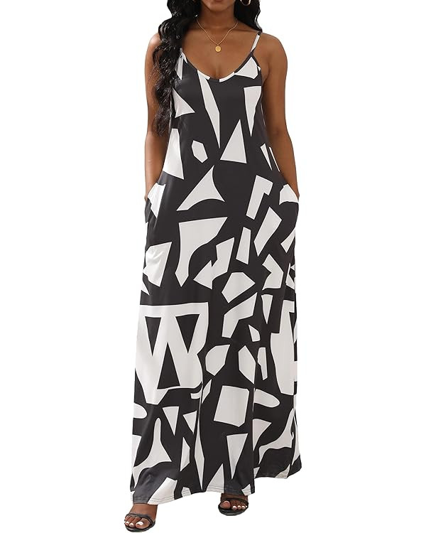 vunahzma Womens Casual Fashion Sleeveless Plus Size Loose Long Sexy Maxi Dress with Pockets | Amazon (US)
