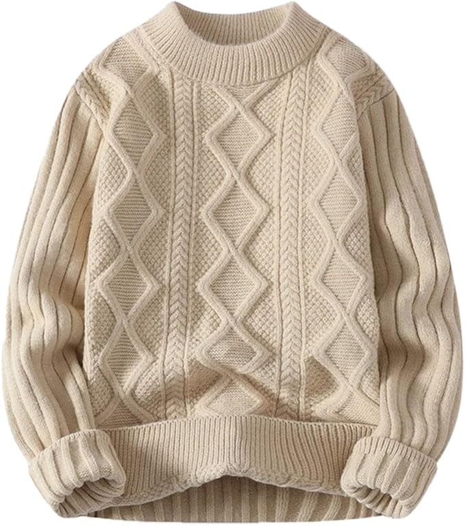 Aelfric Eden Cable Knit Sweater Women Vintage Chunky Cream Sweater Men Woven Crewneck Knitted Pul... | Amazon (US)