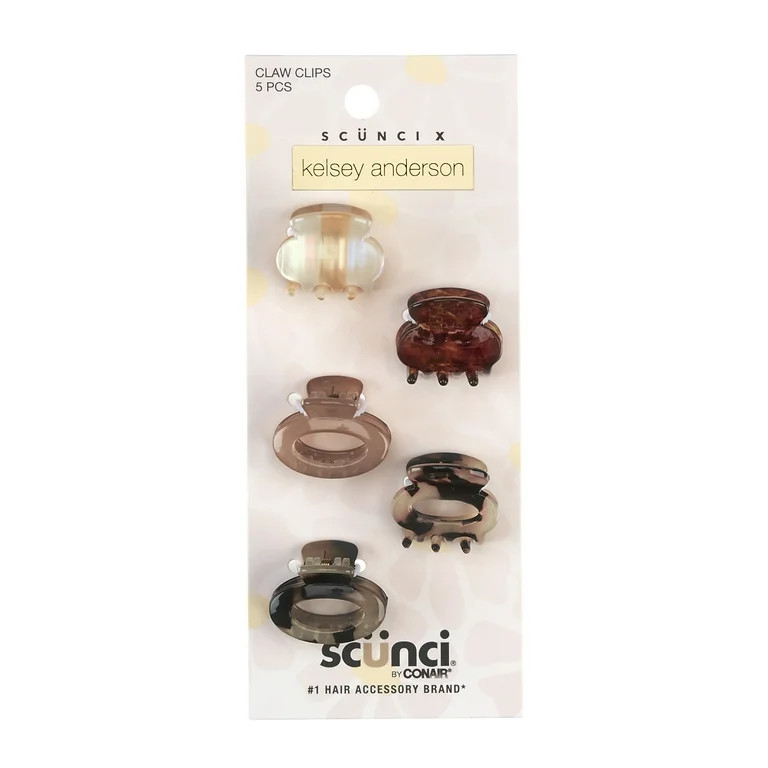 Scunci x Kelsey Anderson Tortoiseshell Print Mini Claw Clips, Multicolor, 5 Count | Walmart (US)