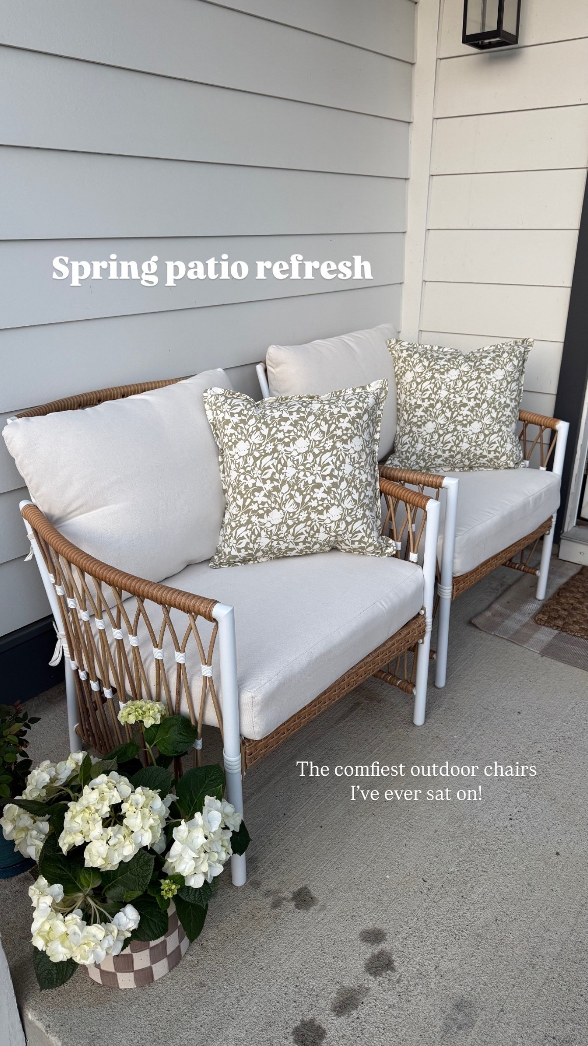 The comfiest patio/porch chairs for spring and summer! These are so comfy and wide but fit so good on my small outdoor space! OBSESSED! Love these green floral outdoor pillows! 

Affordable / backyard / spring cleaning / home reset / decor / summer / party / hosting / Walmart / Target / aesthetic / neutral / house / home entertaining / planter / front door 

#LTKSeasonal #LTKHome #LTKFamily