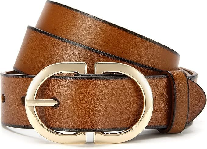 Womens Leather Belts for Jeans Pants - CR 1.3" Width Casual Ladies Belt - Fashion Center Bar Gold... | Amazon (US)