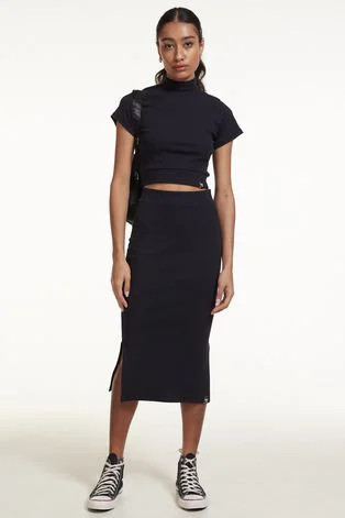 Conjunto Cropped e Saia Midi Brohood Canelado Preto | Dafiti (BR)