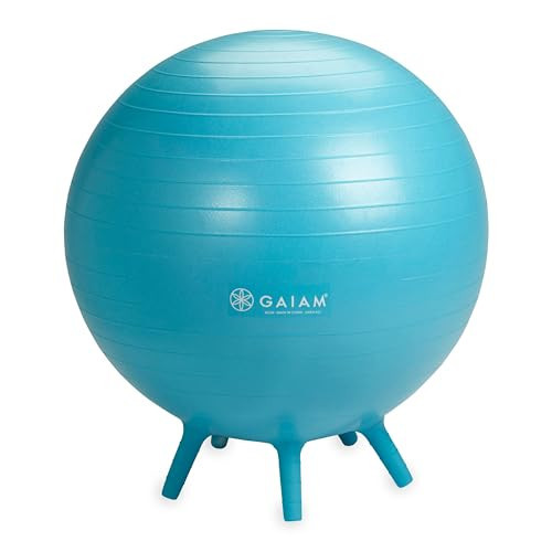 Gaiam Balance Ball Chair - No-Roll Ergonomic Office Chair & Yoga Ball Chair for Home Office Desk with Exercise Guide, Easy Installation Ball Pump, and Built-in Stability Legs, 25.5 in. (65 cm) - Blue | Amazon (US)