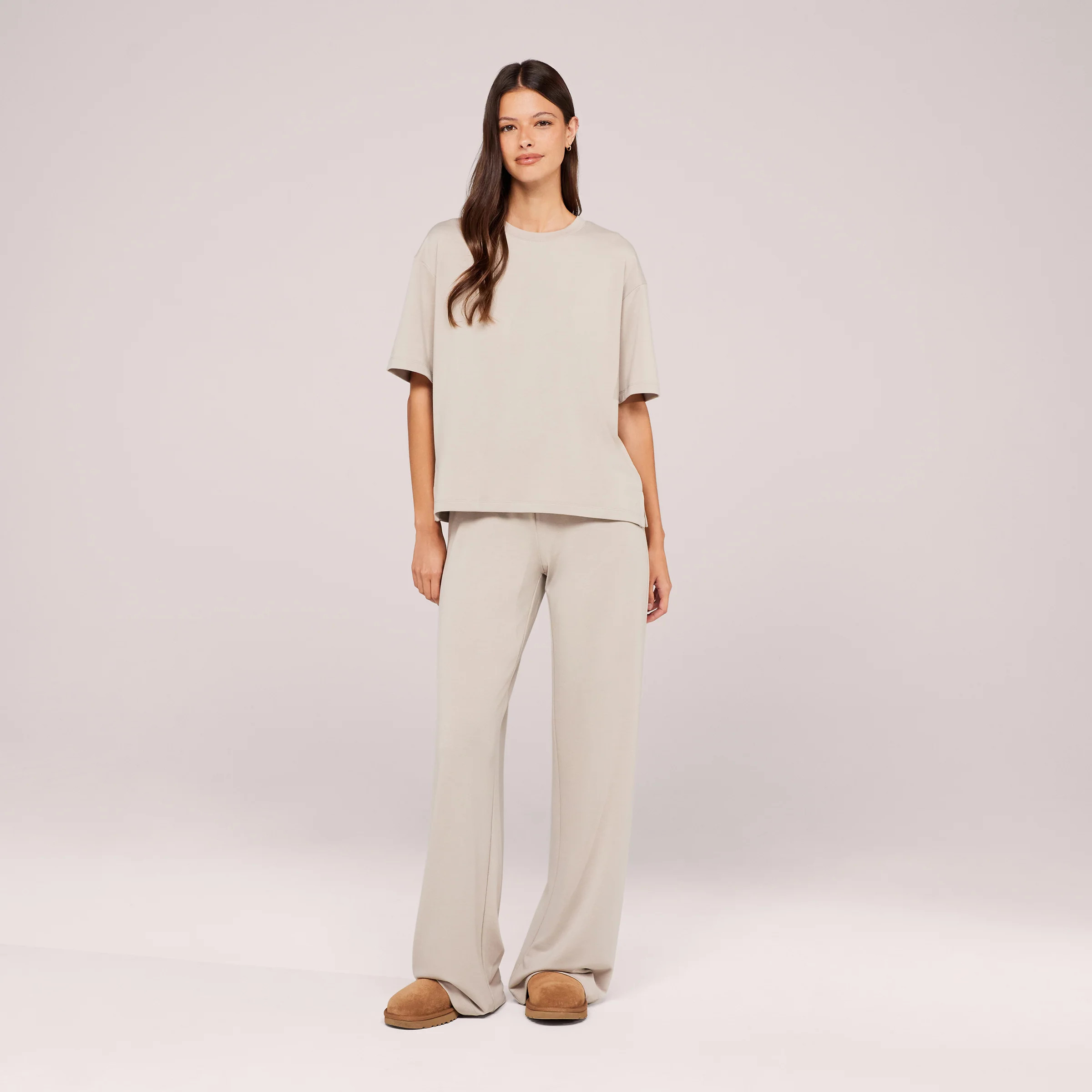 Soft Touch Wide Leg Lounge Set - Oatmeal Beige | LOVALL