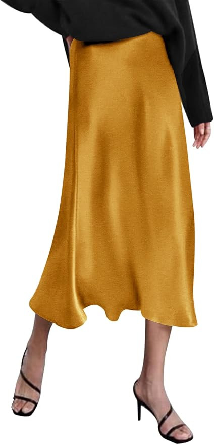 Zeagoo Skirts for Women High Waist Skirt Elegant Midi Skirt Satin | Amazon (US)
