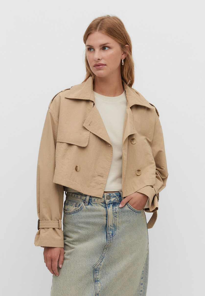 Kurzer Oversize-Trenchcoat in Knitteroptik - Mode für Damen | Stradivarius Deutschland | Stradivarius DE