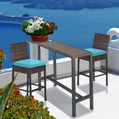 Outdoor Bar Set For Patio 3Pcs Outdoor Bar Table And Chairs Set All Weather Bar Height High Top Outdoor Table And Chairs Wicker Bar Stools Set Of 2 Ta | Wayfair North America