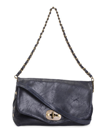 Made In Italy Leather Flap Over Crossbody With Chain Strap | TJ Maxx