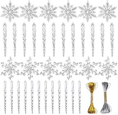 Christmas Snowflake Decorations,36pcs Icicles Ornaments Set Clear Snowflake Acrylic Christmas Orn... | Amazon (US)