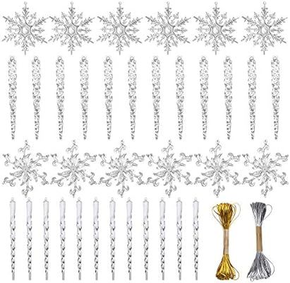Christmas Snowflake Decorations,36pcs Icicles Ornaments Set Clear Snowflake Acrylic Christmas Orn... | Amazon (US)