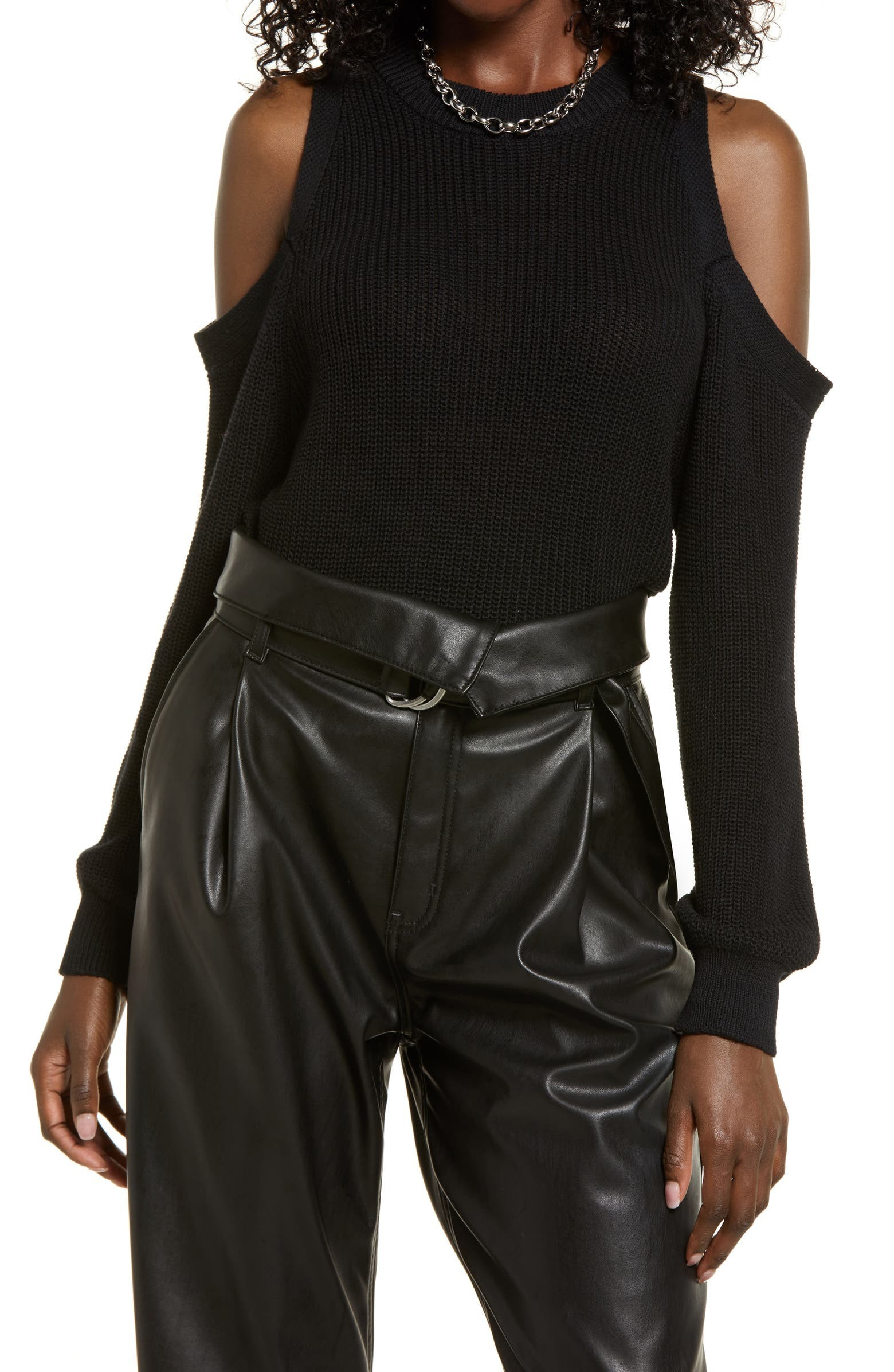 Cold Shoulder Shaker Stitch Cotton Sweater | Nordstrom