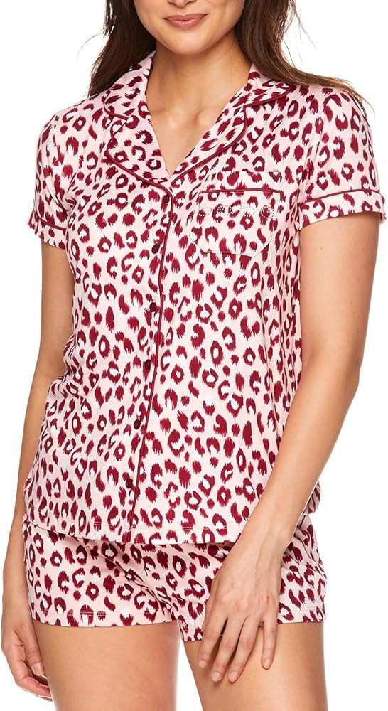 bebe Short Sleeve Button Up Pajama Set for Women, PJ Set for Women, Cute Pajama Shorts Lounge Set | Amazon (US)