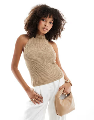 Pimkie knitted racerneck top in taupe | ASOS (Global)