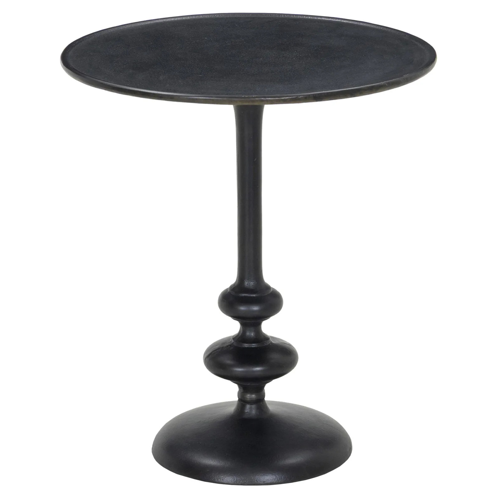 Lupe Industrial Loft Black Antique Aluminum Round Side Table | Kathy Kuo Home