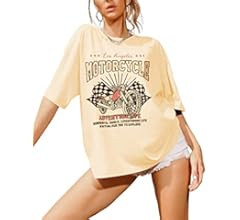 SAFRISIOR Women Vintage Motorcycle Print Graphic T-Shirt Short Sleeve Round Neck Casual Oversized... | Amazon (US)