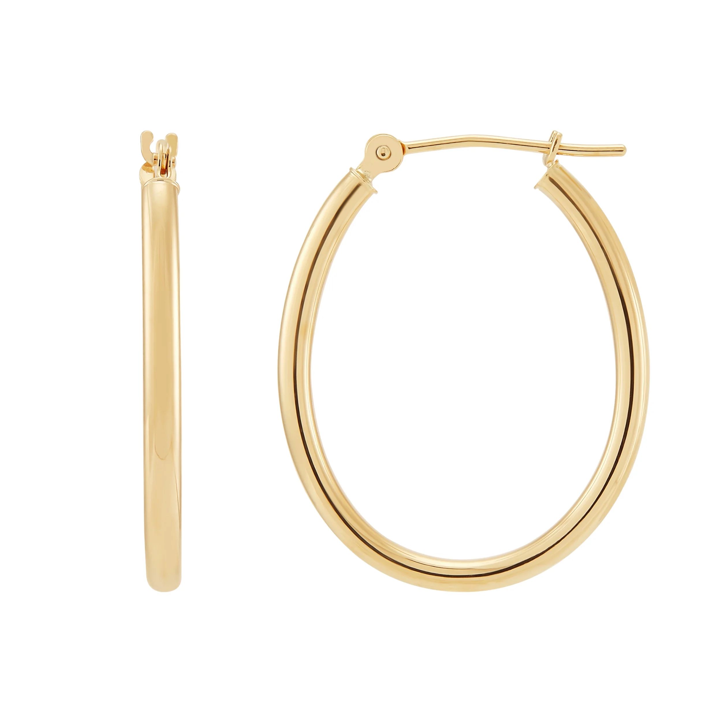 Brilliance Fine Jewelry 10K Yellow Gold 2X2X25MM Hollow Oval Hoop Earrings | Walmart (US)