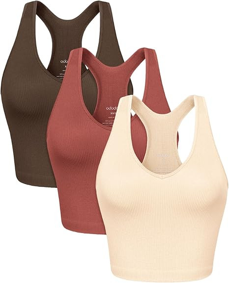 ODODOS 3-Pack Seamless Racerback Crop Tank for Women Ribbed Knit Soft Crop Tops | Amazon (US)