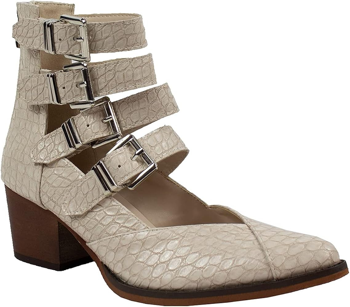 ARiderGirl Eleven Womens Cow/Crocodile print Western style Buckle straps Mid Heel back zipper Ank... | Amazon (US)