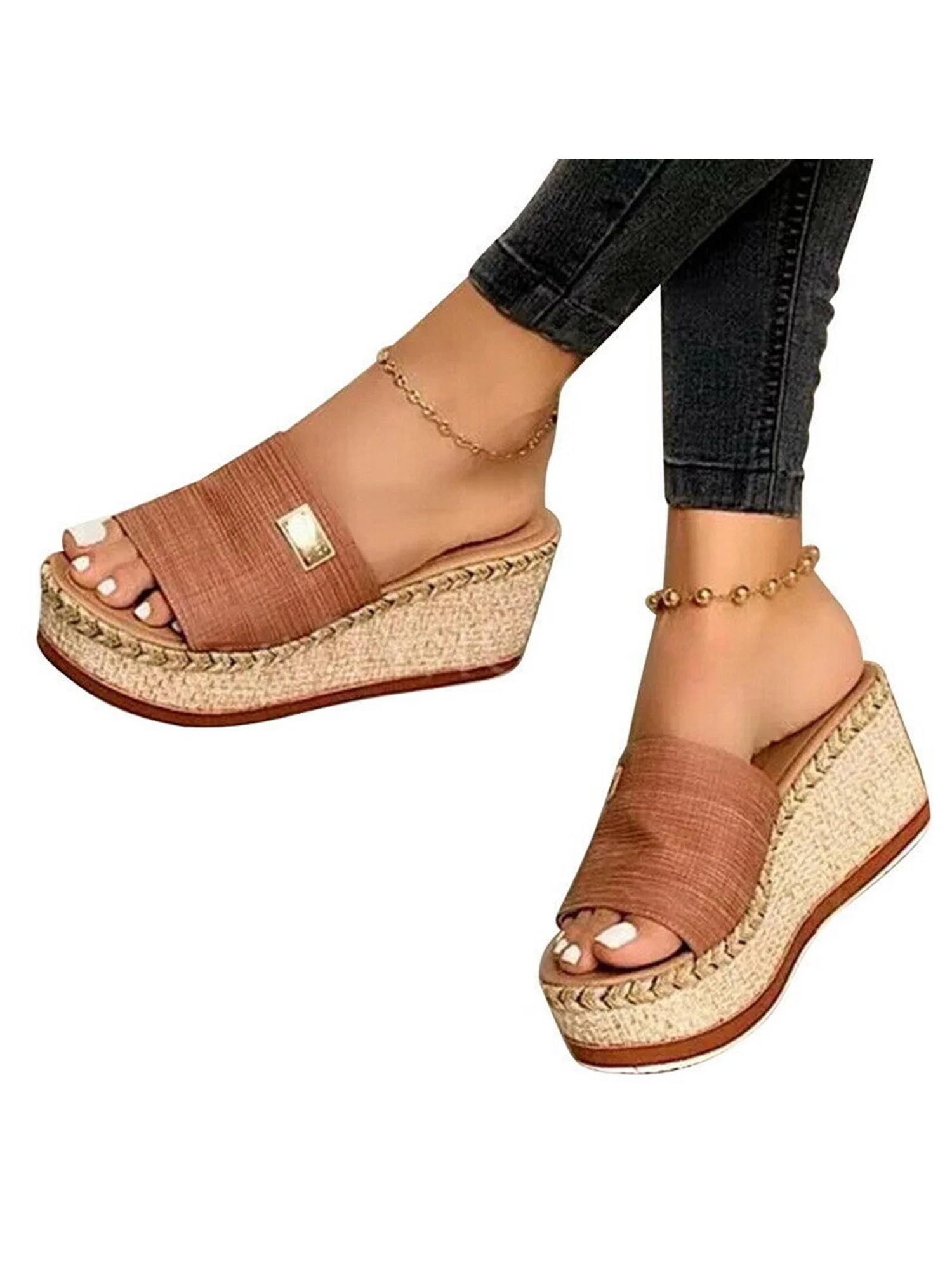 Lacyhop Womens Wedges Sandals Espadrilles Platform Sandals Summer Beach Slip On Shoes Orange Size... | Walmart (US)