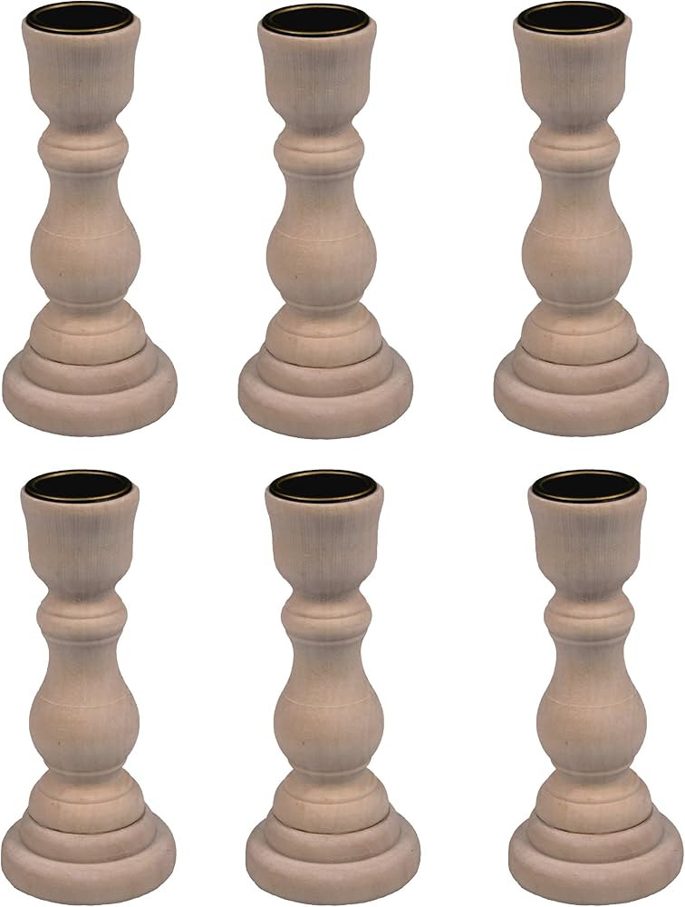 4 Inch Tall Unfinished Wooden Candlesticks with Metal Candle Holder Cup Center - Wholesale Pack o... | Amazon (US)