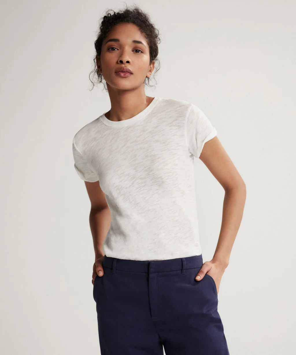 Slub Jersey Schoolboy Crew Neck Tee - White | ATM Collection