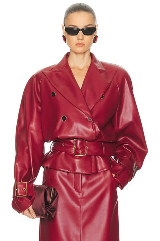 Rowen Rose Faux Leather Belted Jacket in Wine | FWRD 
