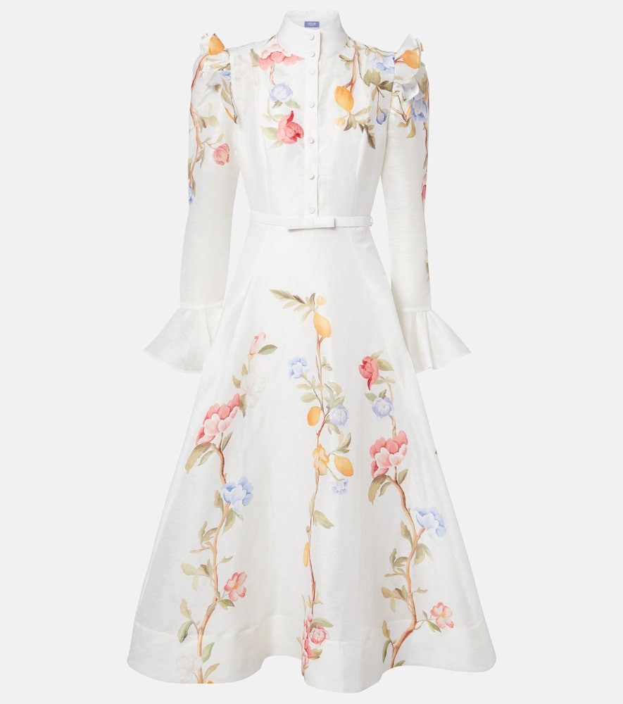 Leo Lin Selina floral ruffled linen-blend midi dress | Mytheresa (UK)