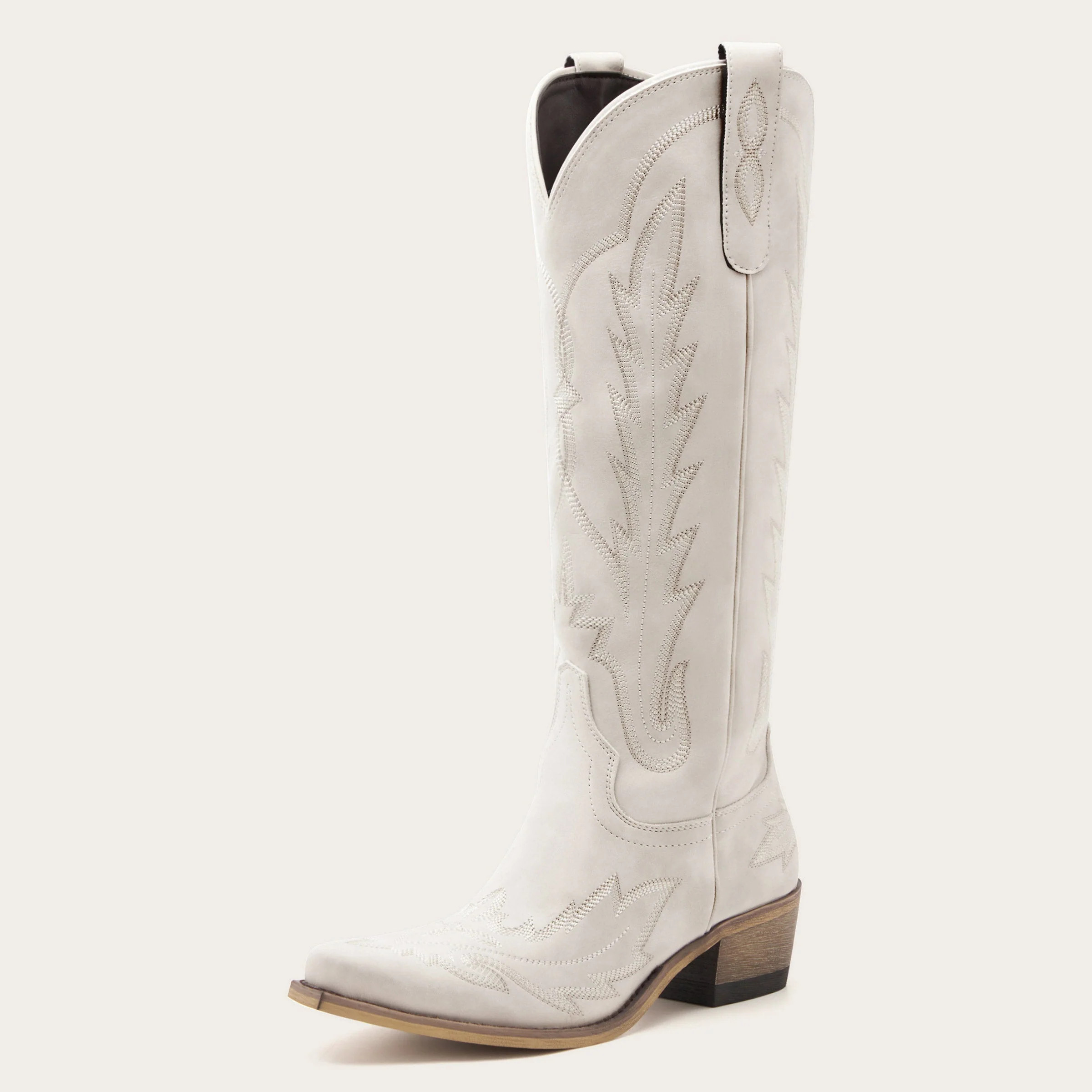 Rosemary - Cream Embroidered Cowgirl Boots with Intricate Stitching | REDTOP