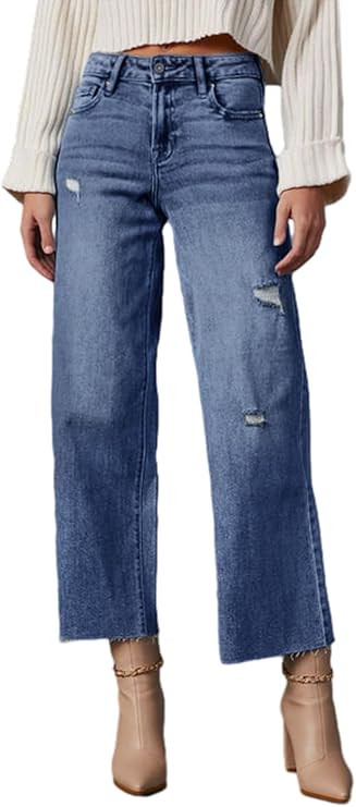 Dokotoo Womens High Waist Baggy Jeans Wide Leg Casual Petite 2024 8 Points Length Stretch Denim P... | Amazon (US)