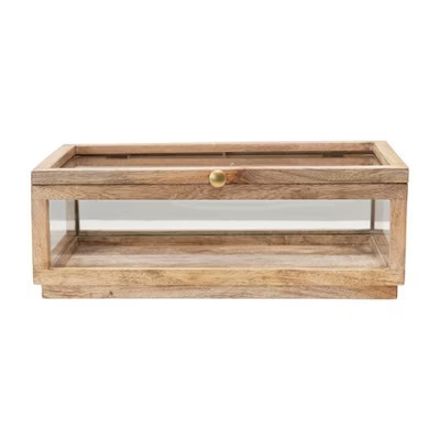 Storied Home Mango Wood and Glass Display Box with Lid, Clear | Target