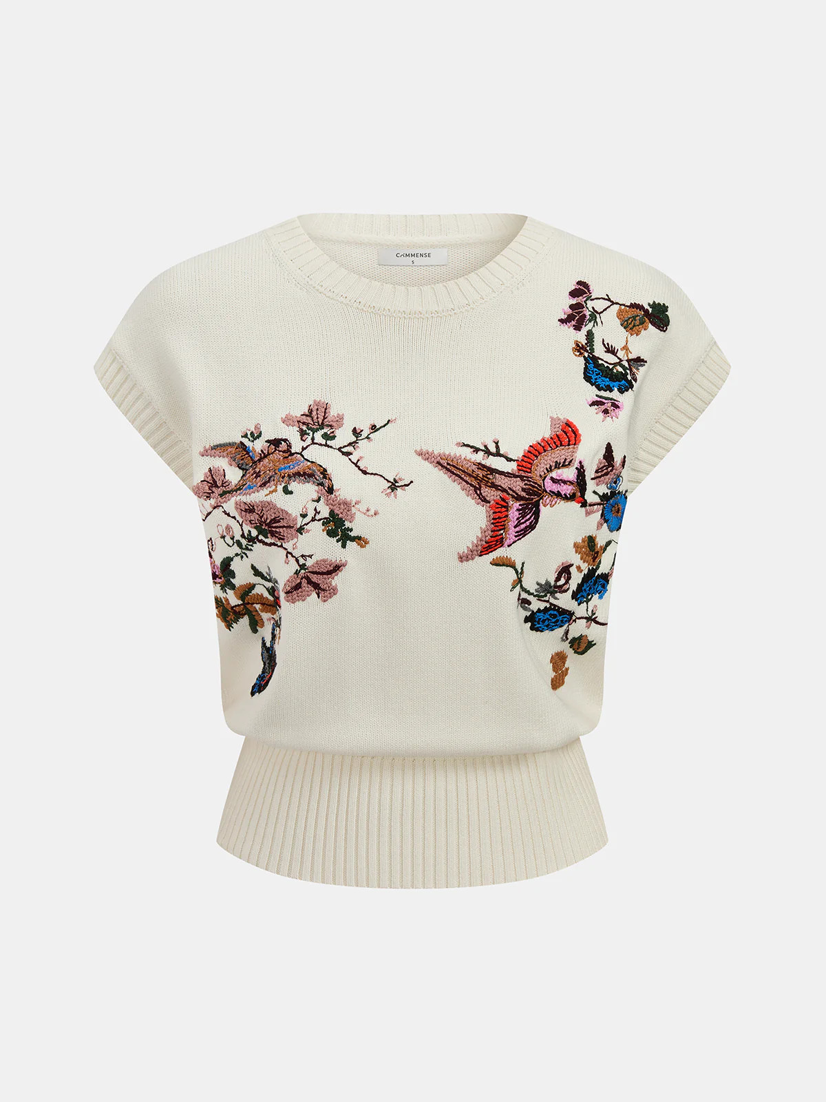 Embroidered Floral Bird Knit Vest | Commense