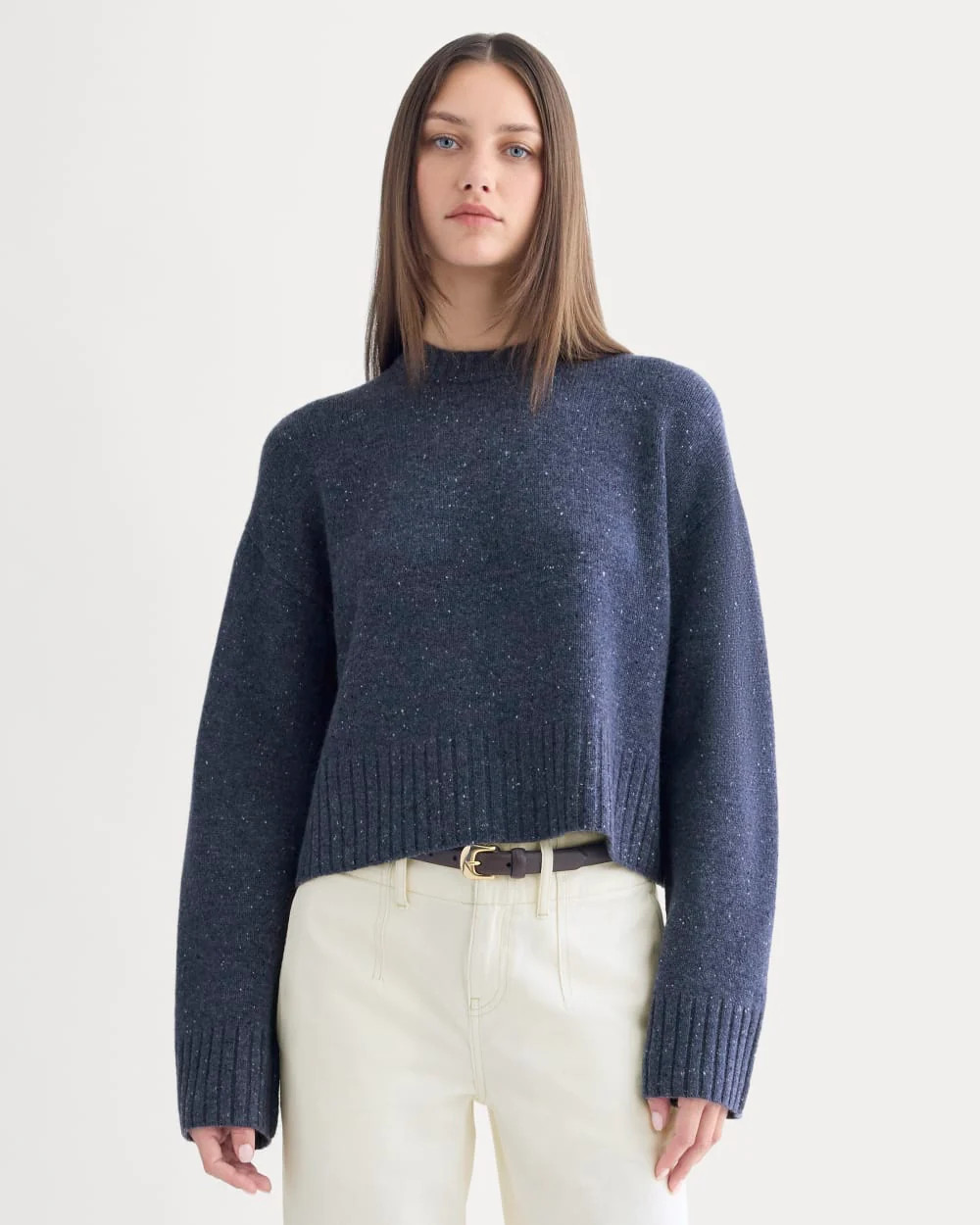 Cropped Boxy Crew in Luxe Merino | Heathered Blue Donegal | Everlane