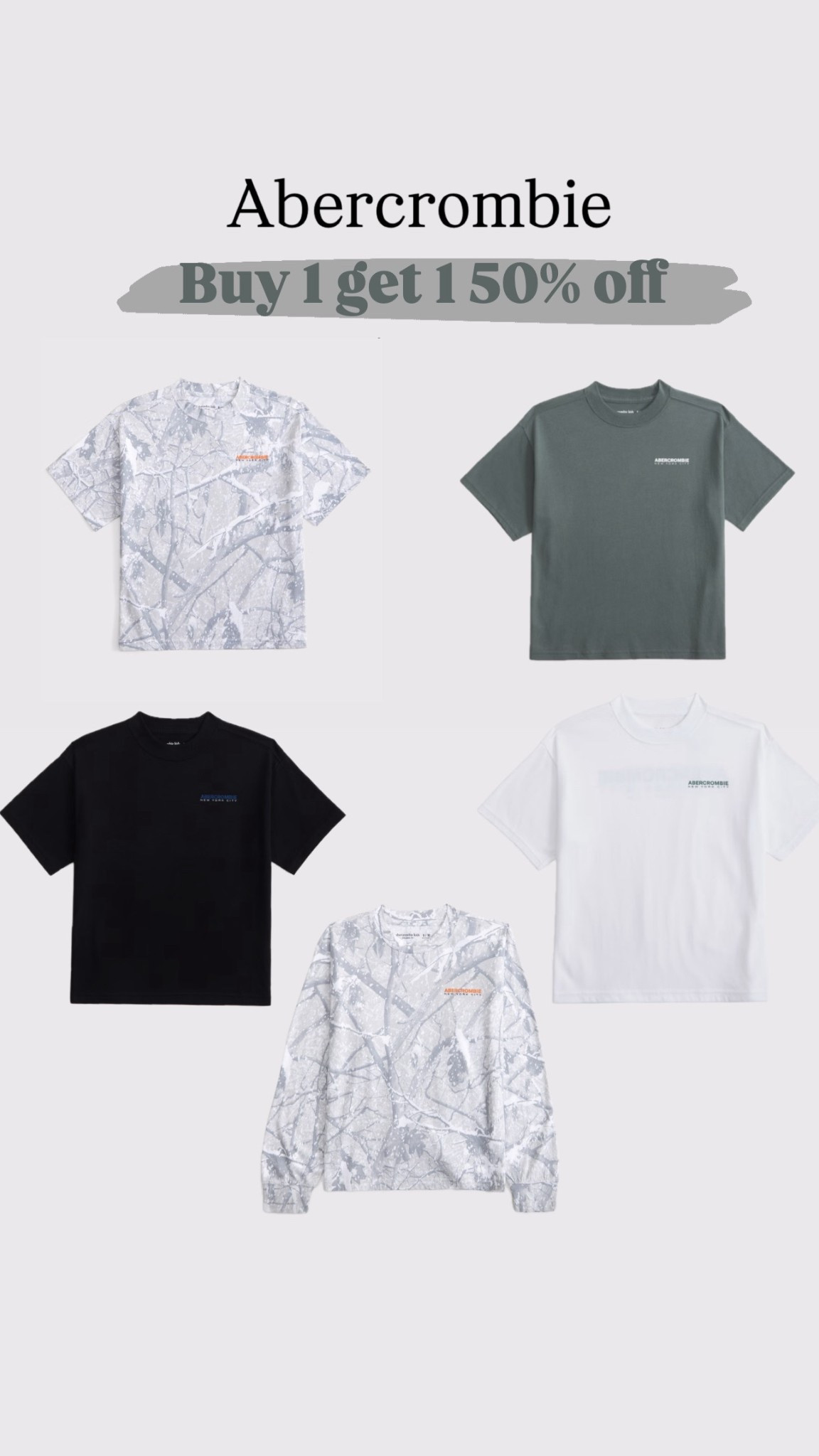 Abercrombie buy 1 get 1 50% off boys tees 

#LTKGiftGuide #LTKKids #LTKSaleAlert