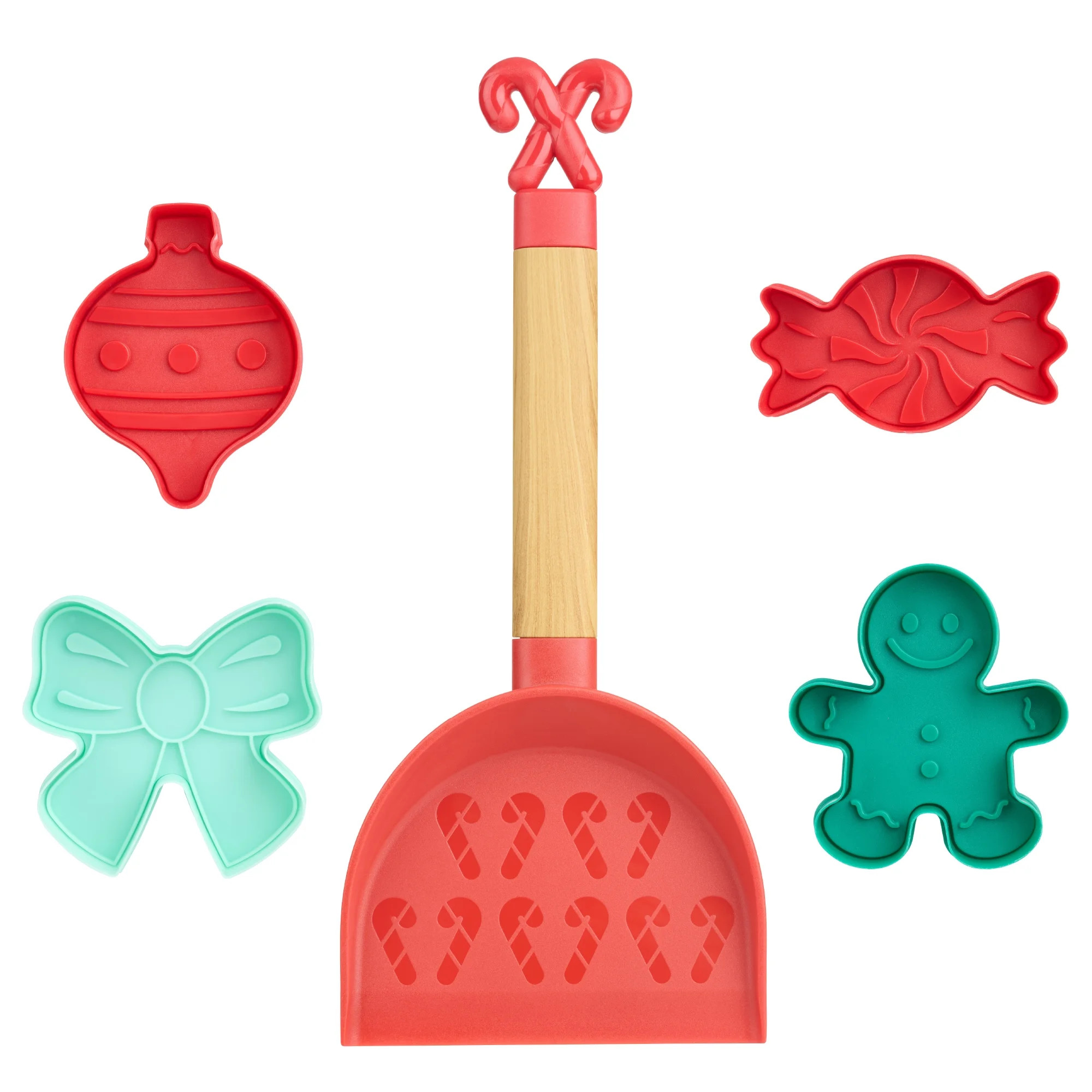 Holiday Time Cookie Turner with 4 Cookie Cutters with Stamps. Red, Green, Pink and Blue | Walmart (US)