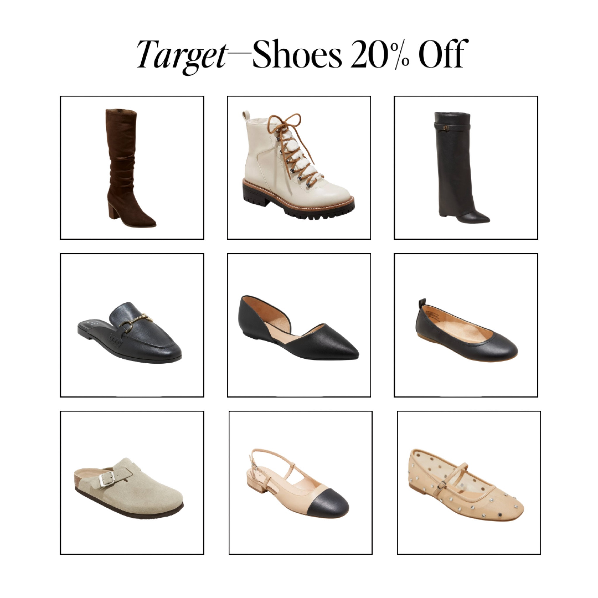 🍂👢Fall shoe roundup, anyone? I’ve gathered my absolute fave picks from Target, and the best part? They’re all 20% off right now! From cozy boots to chic flats, there's something for every autumn adventure. 🍁 Run, don’t walk, and snag these deals before they're gone! Swipe to see my must-haves! 🛒 #TargetFinds #FallFashion #ShoeLover #BudgetFriendlyFashion #TargetStyle #FallVibes #SaleAlert #CozyStyle