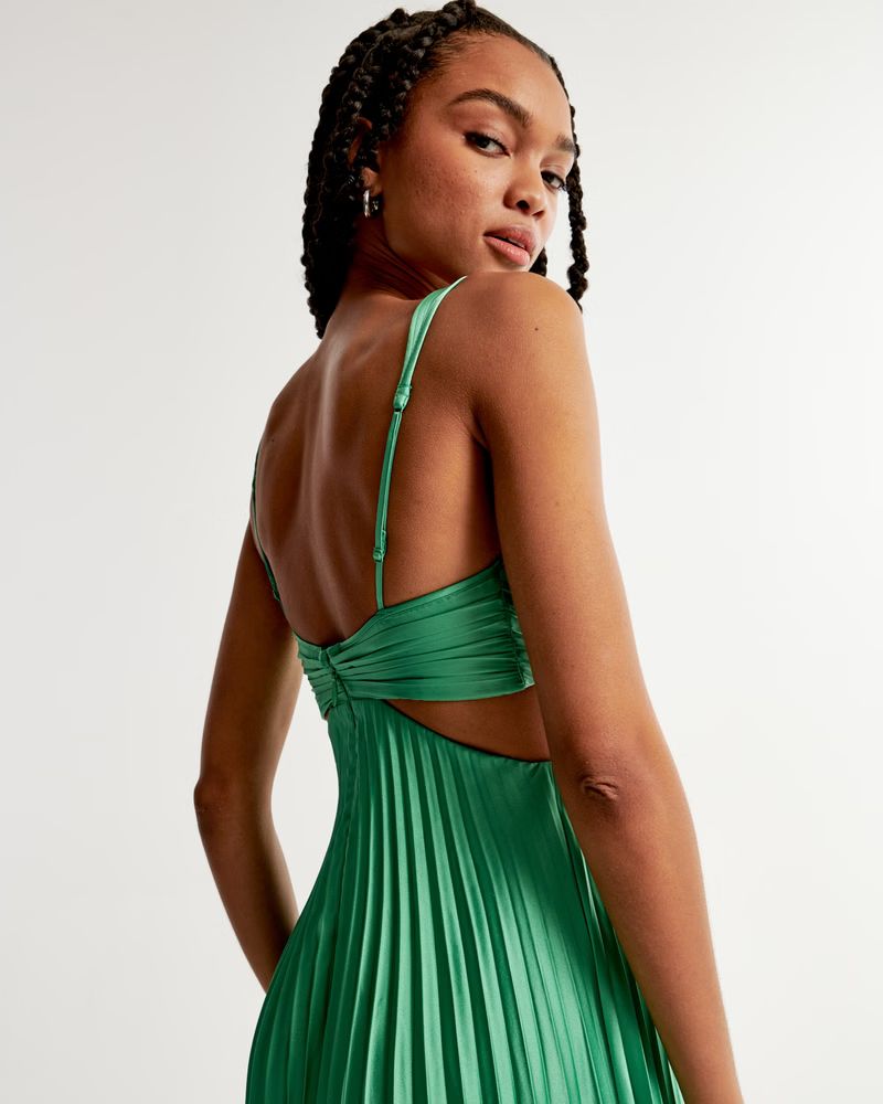 Women's The A&F Giselle Pleated Cutout Maxi Dress | Women's Clearance | Abercrombie.com | Abercrombie & Fitch (US)