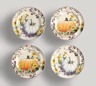 Botanical Harvest Pumpkin Stoneware Salad Plates - Set of 4 | Pottery Barn (US)