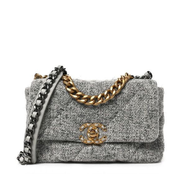 Tweed Quilted Medium Chanel 19 Flap Grey Ecru | FASHIONPHILE (US)
