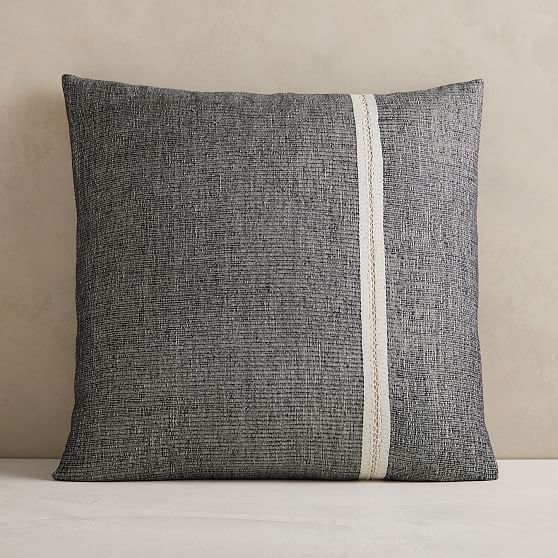 Silk Mono Stripe Pillow Cover, 24""x24"", Black | West Elm (US)