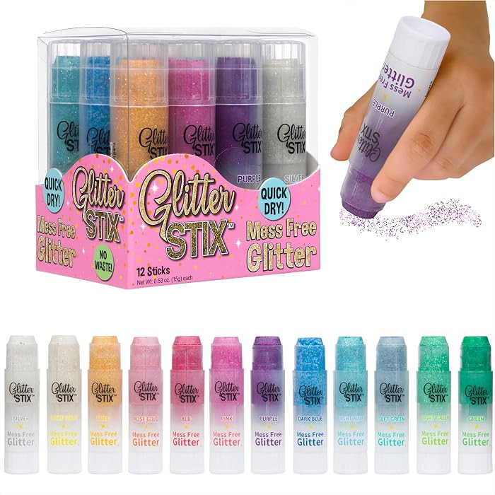 Glitter Stix Mess-Free Glitter Sticks, Set of 12 Colors - Solid Shimmer Topcoat for Coloring Page... | Amazon (US)