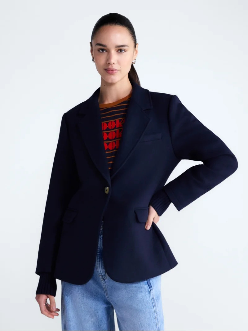 Free Assembly Women's and Women's Plus Single-Breasted Blazer with Ribbed Cuffs, Sizes XS-4X | Walmart (US)